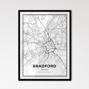 Bradford Inglaterra - Mapa da cidade em estilo escandinavo para decoração de casa moderna