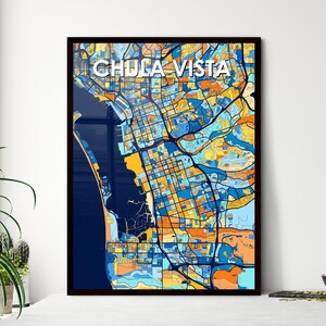 Chula Aussicht Kalifornien Kunst Karte Poster - lebendige, einzigartige Wanddekoration für Zuhause | Perfektes personalisiertes Geschenk!