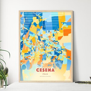 Carte artistique couleurs côtières de Cesena Italie, carte de la ville de Cesena Italia, impression poster personnalisable ou téléchargement numérique