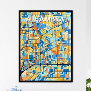 Póster de mapa artístico de ALHAMBRA CALIFORNIA: decoración de pared vibrante y única para el hogar, ¡regalos personalizables y pensados!