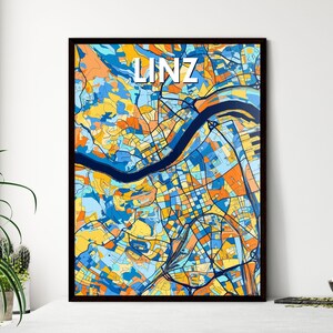 Poster carte artistique de Linz, Autriche : un cadeau de décoration d'intérieur unique pour une décoration d'intérieur personnalisable | Amateurs d'art mural
