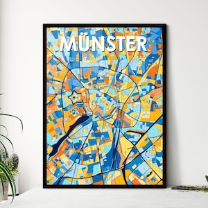 Poster con mappa artistica di MÜNSTER, GERMANIA - Decorazione murale vibrante per uno stile di casa unico / Regali premurosi