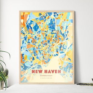 New Haven Conneticut Küstenfarben Kunst Karte, New Haven USA Stadt Karte - personalisierbar Poster Druck oder digitaler Download