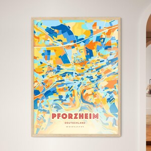 Carte artistique de couleurs côtières de Pforzheim en Allemagne, carte de la ville de Pforzheim en Allemagne - affiche personnalisable ou téléchargement numérique