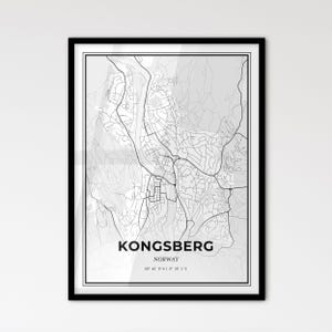 Kongsberg Norvège - Plan de la ville de style scandinave pour une décoration intérieure moderne