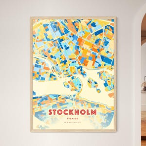 Stockholm Schweden, Küstenfarben, Kunstkarte, Stockholm Sverige Karte - Personalisierbarer Posterdruck oder digitaler Download