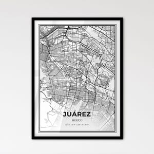 Juárez Mexiko - Stadtplan im skandinavischen Stil für die moderne Dekoration - schwarz-weiß Poster