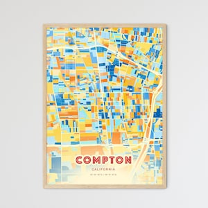 Carte artistique des couleurs côtières de Californie de Compton, affiche créative bicolore de ville natale de Compton Usa, également en téléchargement numérique