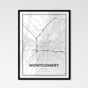 Montgomery Alabama - Plan de la ville de style scandinave pour une décoration intérieure moderne