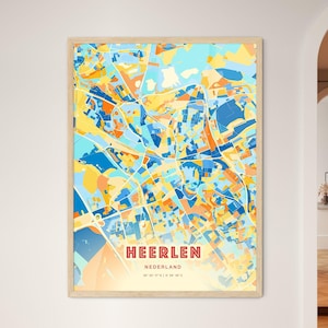 Carte artistique des couleurs côtières de Heerlen aux Pays-Bas, carte de la ville de Heerlen, Pays-Bas, impression poster personnalisable ou téléchargement numérique
