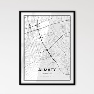 Almaty Kasachstan - Stadtplan im skandinavischen Stil für das moderne Wohndekor - schwarz und weiß Poster