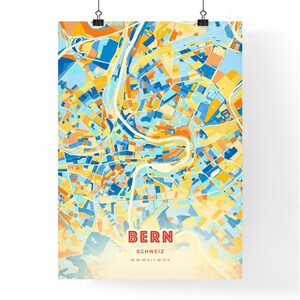 Carte artistique de couleurs côtières de Berne Suisse, carte de la ville de Berne Suisse - impression poster personnalisable ou téléchargement numérique