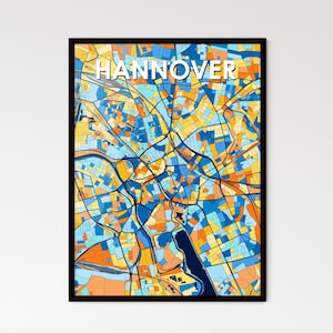 Affiche de carte artistique de Hanovre, Allemagne - Décoration murale vibrante et unique pour la maison, cadeau personnalisable parfait pour toute occasion !