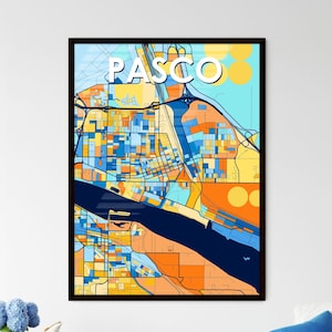 PASCO WASHINGTON Kunst Map Poster | Lebendige Wanddekoration, Einzigartiges Geschenk für Zuhause | Interior Style-Enthusiasten