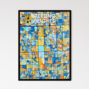 Sterling Heights, MI Art Map Poster - Décoration murale vibrante pour des cadeaux uniques | Superbe amélioration de la conception de la maison !