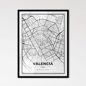 Valencia, España - Mapa de la ciudad de estilo escandinavo para una decoración moderna del hogar - Póster en blanco y negro