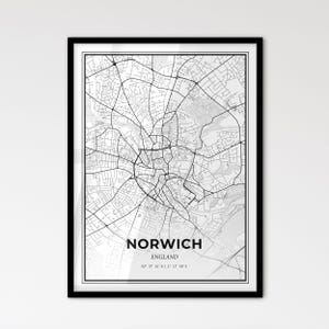 Norwich England - Stadtplan im skandinavischen Stil für das moderne Wohndekor