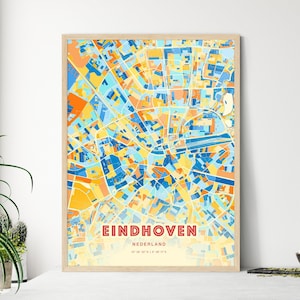 Eindhoven Niederlande Küstenfarben Kunstkarte, Eindhoven Nederland Karte, anpassbares Poster als Druck oder digitaler Download