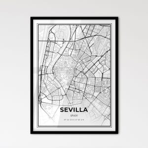 Sebastien Spanien - Skandinavischer Stadtplan für das moderne Wohndekor - schwarz weiß Poster