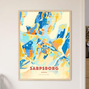 Carte artistique des couleurs côtières de Sarpsborg en Norvège, carte de la ville de Sarpsborg Norge - Poster personnalisable ou téléchargement numérique
