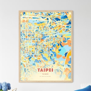 Mapa de arte com cores costeiras de Taipei, Taiwan, mapa da cidade de Taipei, Taiwan - pôster personalizável, impressão ou download digital