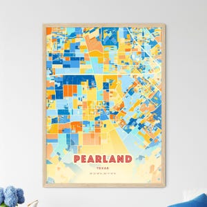 Carte artistique de couleurs côtières de Pearland au Texas, affiche créative bicolore de ville natale de Pearland Etats-Unis, également en téléchargement numérique