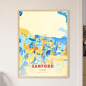 Mappa artistica dei colori costieri di Sanford, Florida Mappa della città di Sanford, Stati Uniti - Stampa poster personalizzabile o download digitale
