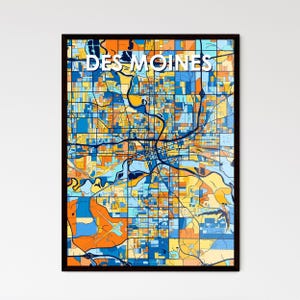 Des Moines Iowa Art Map Poster - Impression personnalisée éclatante pour une décoration d'intérieur unique | Des idées cadeaux bien pensées