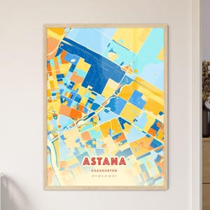 Astana Kazachstan kustkleuren kunstkaart Astana Kazachstan stadskaart - aanpasbare posterprint of digitale download