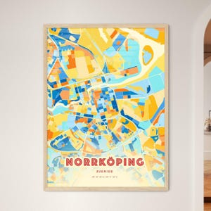 Carte artistique couleurs côtières de Norrköping Suède, carte de la ville de Norrköping Sverige - affiche personnalisable ou téléchargement numérique