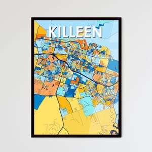 Póster de mapa artístico colorido personalizable de KILLEEN TEXAS: decoración de pared única, ¡regalo perfecto para el diseño de interiores del hogar!