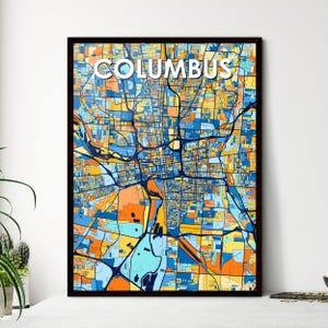 Poster carte artistique Columbus Ohio - Décoration colorée et vibrante pour la maison | Idée cadeau unique - Parfaite pour n'importe quel espace !