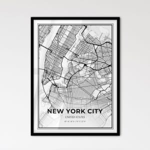 New York City USA - Stadtplan im skandinavischen Stil für modernes Wohndekor - schwarz weiß Poster