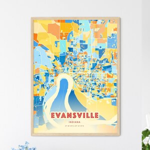 Evansville Indiana Küstenfarben Kunstkarte, Evansville USA zweifarbige kreative Heimatstadt Stadt Poster, auch als Digital Download