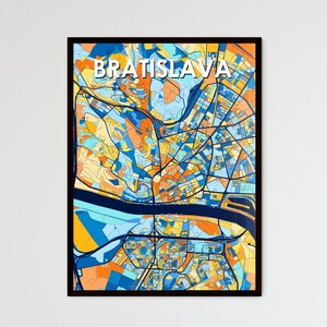 Carte artistique de Bratislava, Slovaquie - Décoration murale aux couleurs vives pour des cadeaux uniques | Design d'intérieur de maison élégant