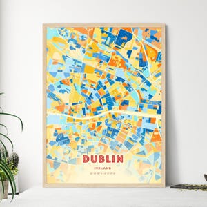 Carte artistique couleurs côtières de Dublin Irlande, carte de la ville de Dublin Irlande - affiche personnalisable ou téléchargement numérique