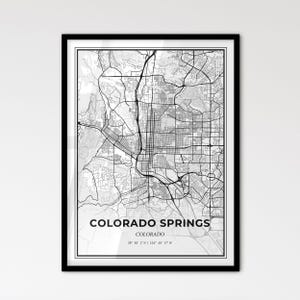 Colorado Springs, Colorado - Plan de la ville de style scandinave pour une décoration intérieure moderne - Poster en noir et blanc