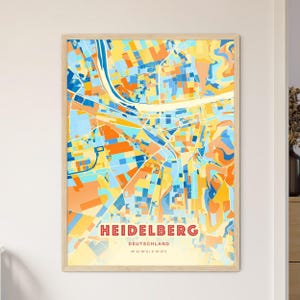 Heidelberg Deutschland Küstenfarben Kunstkarte, Heidelberg Deutschland Stadtplan - Personalisierbarer Posterdruck, gerahmt oder Aluminium-Dibond