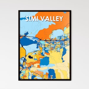 Levendige kunstkaartposter Simi Valley, CA - uniek wanddecoratie | Personaliseerbaar cadeau voor liefhebbers van interieurdesign!