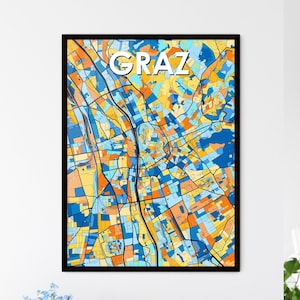 Carte artistique de Graz, Autriche - Décoration murale unique | Cadeau personnalisable pour les amateurs de décoration intérieure