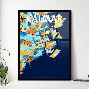 Affiche de carte artistique en Suède de Kalmar - décoration vibrante pour une esthétique maison unique et des cadeaux attentionnés
