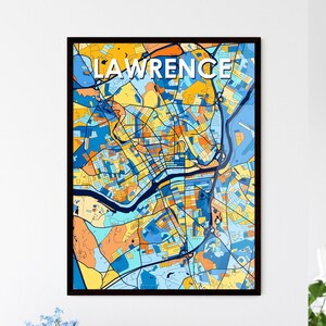 Poster carte artistique de Lawrence, Massachusetts - Décoration murale unique | Cadeau personnalisable parfait pour n'importe quel espace