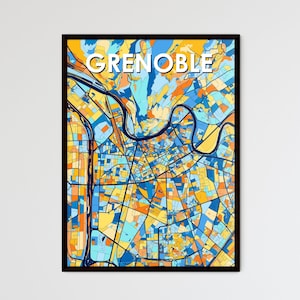 Carte artistique de GRENOBLE FRANCE - Décoration murale vibrante | Cadeau unique pour les amateurs de décoration intérieure !