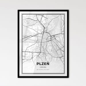 Plzeň Tschechien - Stadtplan im Skandinavischen Stil für das moderne Wohndekor - schwarz und weiß Poster