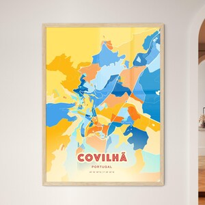 Mapa de arte de colores costeros de Covilhã Portugal Mapa de la ciudad de Covilhã Portugal - Impresión de póster personalizable o descarga digital