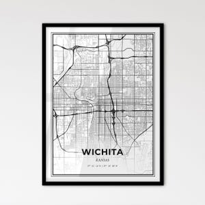 Mapa de Wichita, Kansas - Estilo escandinavo para decoración moderna del hogar - Póster en blanco y negro