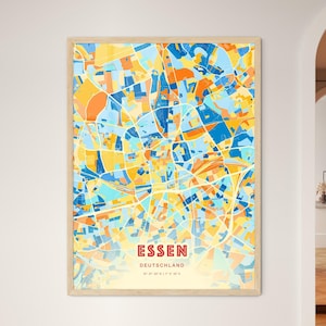 Carte artistique de couleurs côtières d'Essen en Allemagne, carte de la ville d'Essen en Allemagne - impression poster personnalisable ou téléchargement numérique