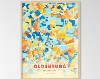 Colorful OLDENBURG GERMANY Blue Orange Fine Art Print, Oldenburg Deutschland City Map, a perfect gift.