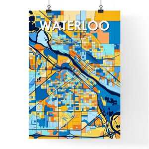 WATERLOO IOWA Vibrant Colorful Art Map Poster - HEBSTREITS