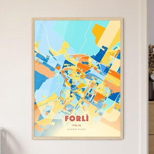 Carte artistique couleurs côtières de Forlì Italie, carte de la ville de Forlì Italie, impression poster personnalisable ou téléchargement numérique